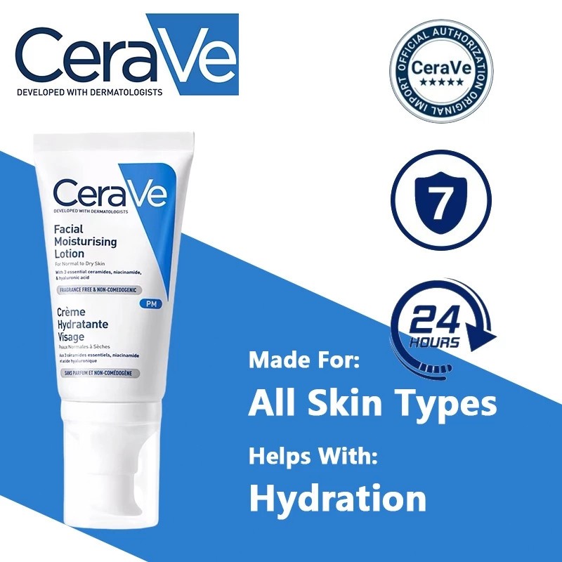 CeraVe โลชั่นบํารุงผิวหน้าเนื้อบางเบา 52มล | Daily Hydration & Barrier Care สําหรับผิวธรรมดา