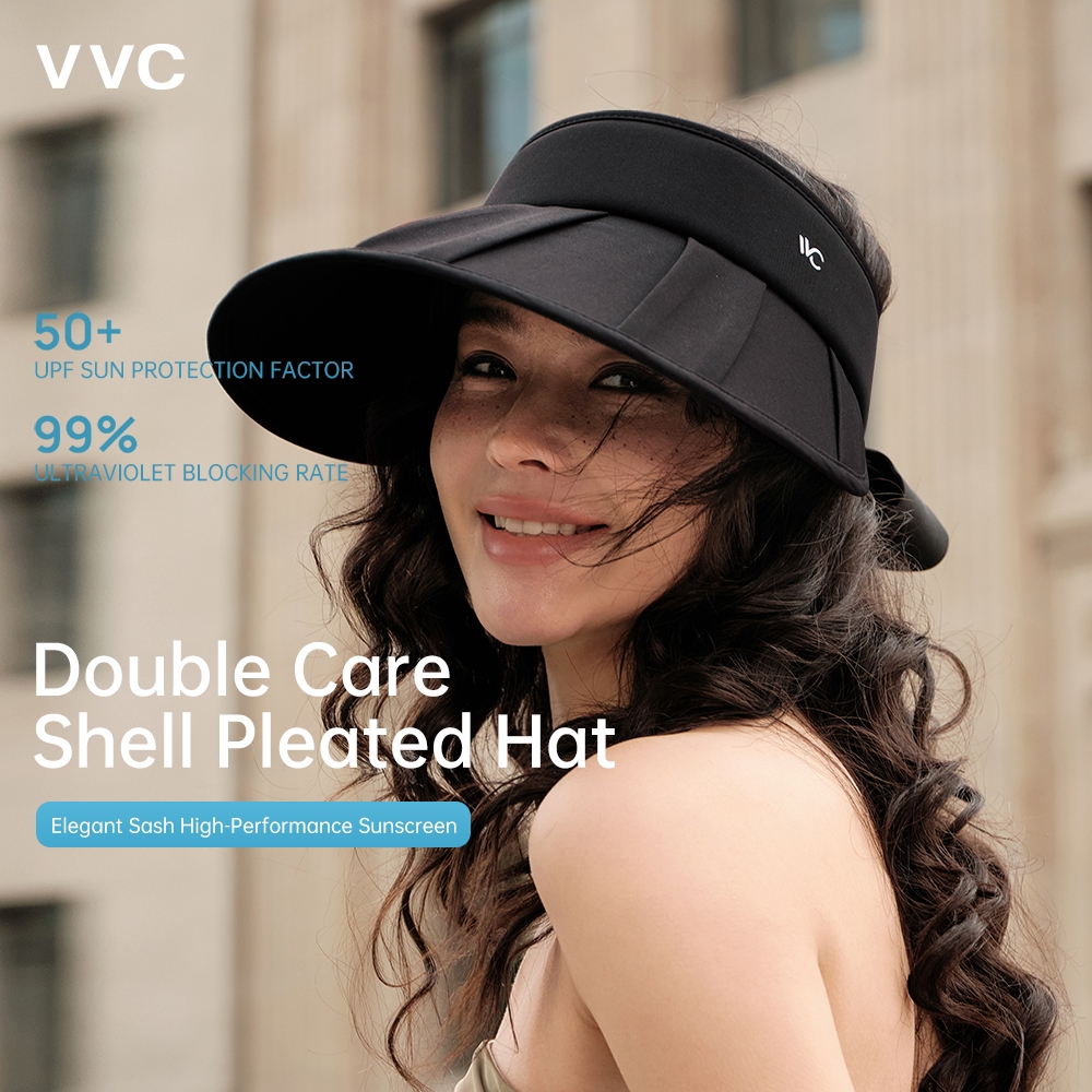 VVC หมวกกันแดดผู้หญิงแบบจีบทรงหอยแครง ปีกกว้าง UPF50+