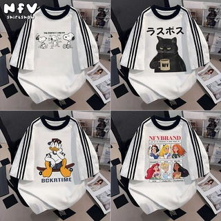 [จัดส่งตลอด 24 ชั่วโมง] NFV เสื้อยืดคอกลมแขนสั้น🎀การ์ตูนน่ารัก สไตล์เกาหลี ทรงหลวม ระบายอากาศ YG0