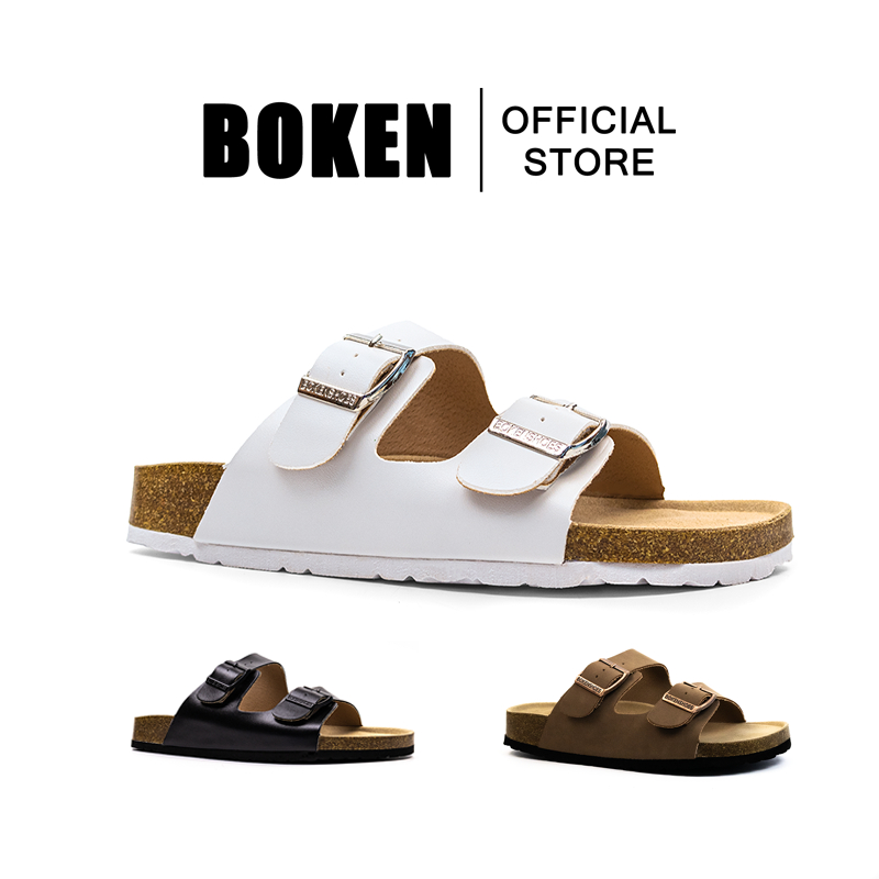 BOKEN Unisex Arizona รองเท้าแตะหนังไมโครไฟเบอร์ สายคาดคู่ พื้นรองเท้าโค่นาเนียบ