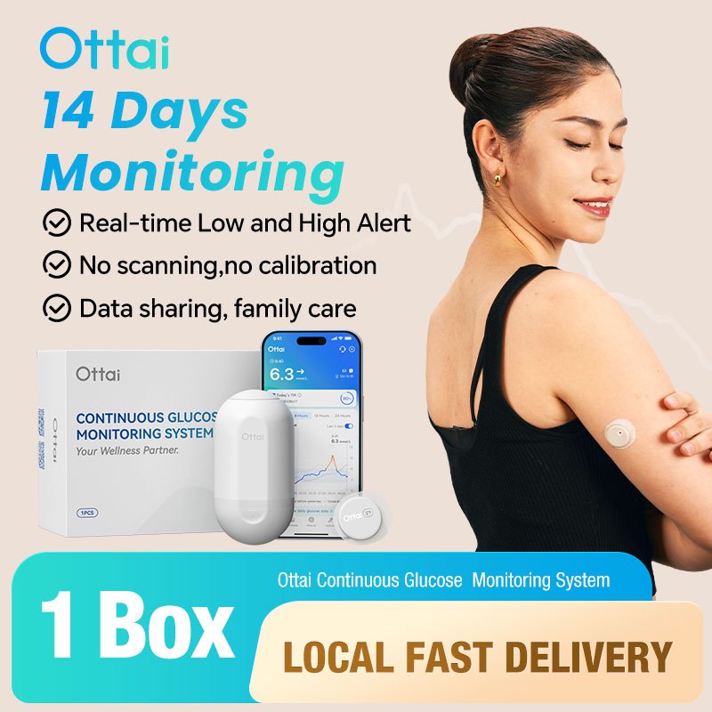 Ottai CGM Continuous Glucose Monitor 1 Full Sest สําหรับ 14 วัน AI Smart Blood Glucose Meter