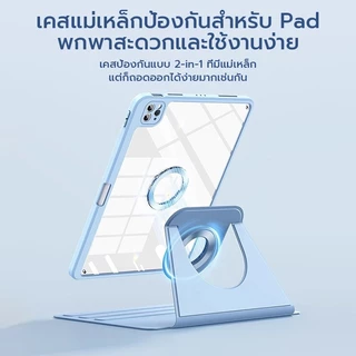 IT หมุนสําหรับ iPad Air 8 7 6 5 4 M3/M2 Gen 12 11 10 9 8 7 6 5 A16 10.9 นิ้วรุ่น Pro 1 13 นิ้ว M4 M5, แม่เหล็กที่ถอดออกได้ป้องกัน Slim Clear Cover
