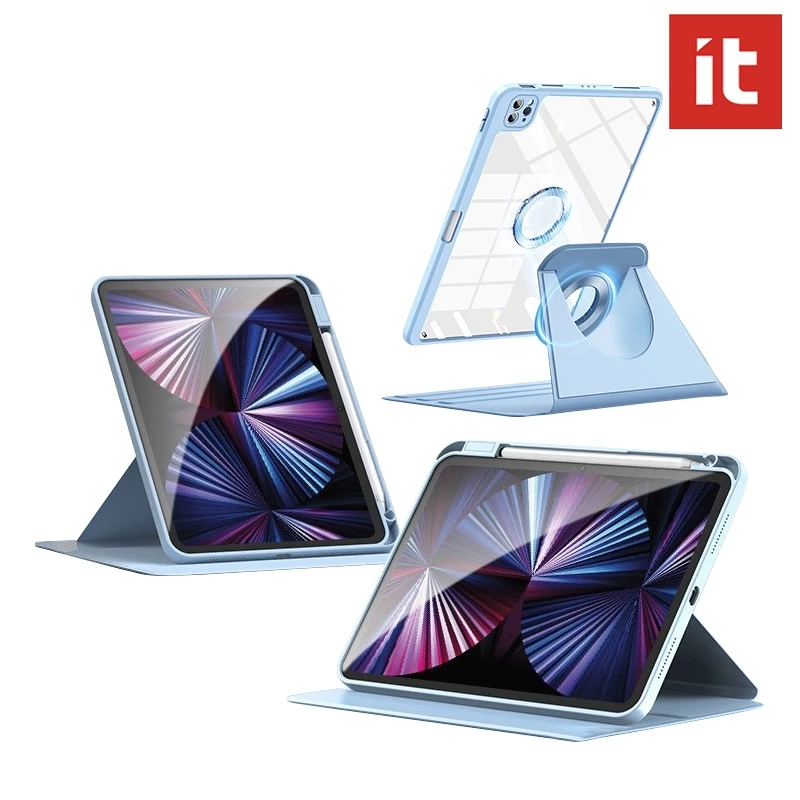 IT หมุนสําหรับ iPad Air 8 7 6 5 4 M3/M2 Gen 12 11 10 9 8 7 6 5 A16 10.9 นิ้วรุ่น Pro 1 13 นิ้ว M4 M5, แม่เหล็กที่ถอดออกได้ป้องกัน Slim Clear Cover