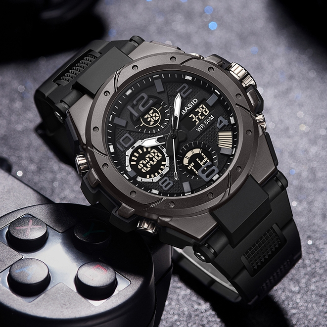 BASID 6008/in stock กันน้ํานาฬิกาผู้ชายกีฬาหรูหรา LED มัลติฟังก์ชั่นว่ายน้ํา night light Mens Watch