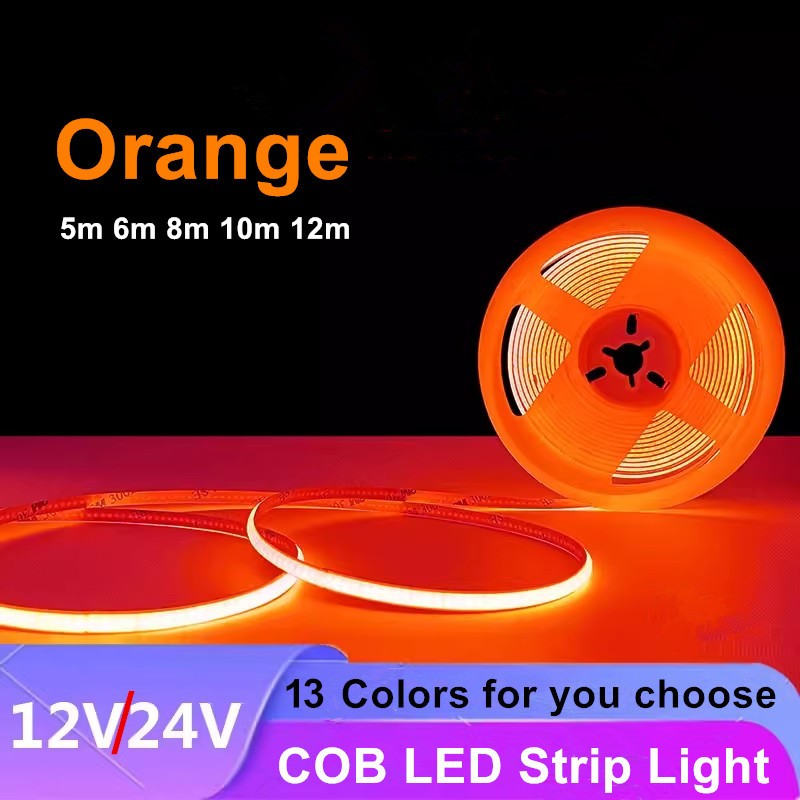 DC12V 24V ยืดหยุ่น COB ไฟ LED Strip, Self กาวจําลองเปลวไฟ LED COB แถบสีส้มสายไฟสําหรับ KTV โรงแรมเคาน์เตอร์ป้ายโฆษณาร้านเพดานผนัง DIY ตกแต่ง