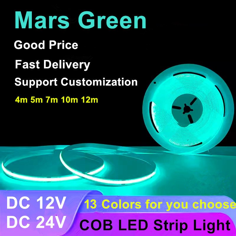 DC12V 24V COB LED Strip Light ยืดหยุ่นสีแดง Mars สีเขียวสีชมพูน้ําแข็งสีฟ้า Warm ขาวม่วงส้มมะนาวเหลืองความหนาแน่นสูงชุด LED แถบกาวในตัว LED ริบบิ้นสําหรับตกแต่ง