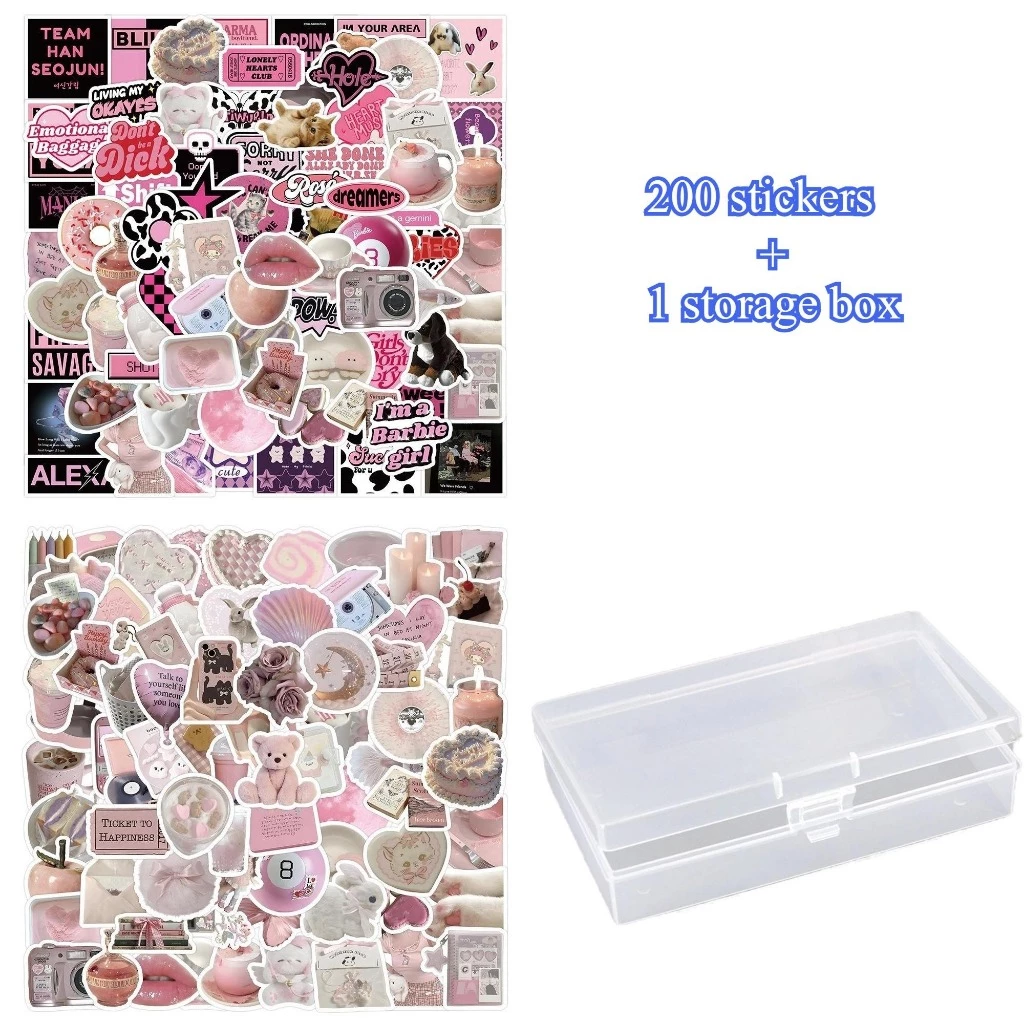 200 สติกเกอร์ตัวอักษรภาษาอังกฤษสีชมพูน่ารัก ins สไตล์ American Retro Niche เคสโทรศัพท์ตกแต่งสติกเกอร์กันน้ํา DIY