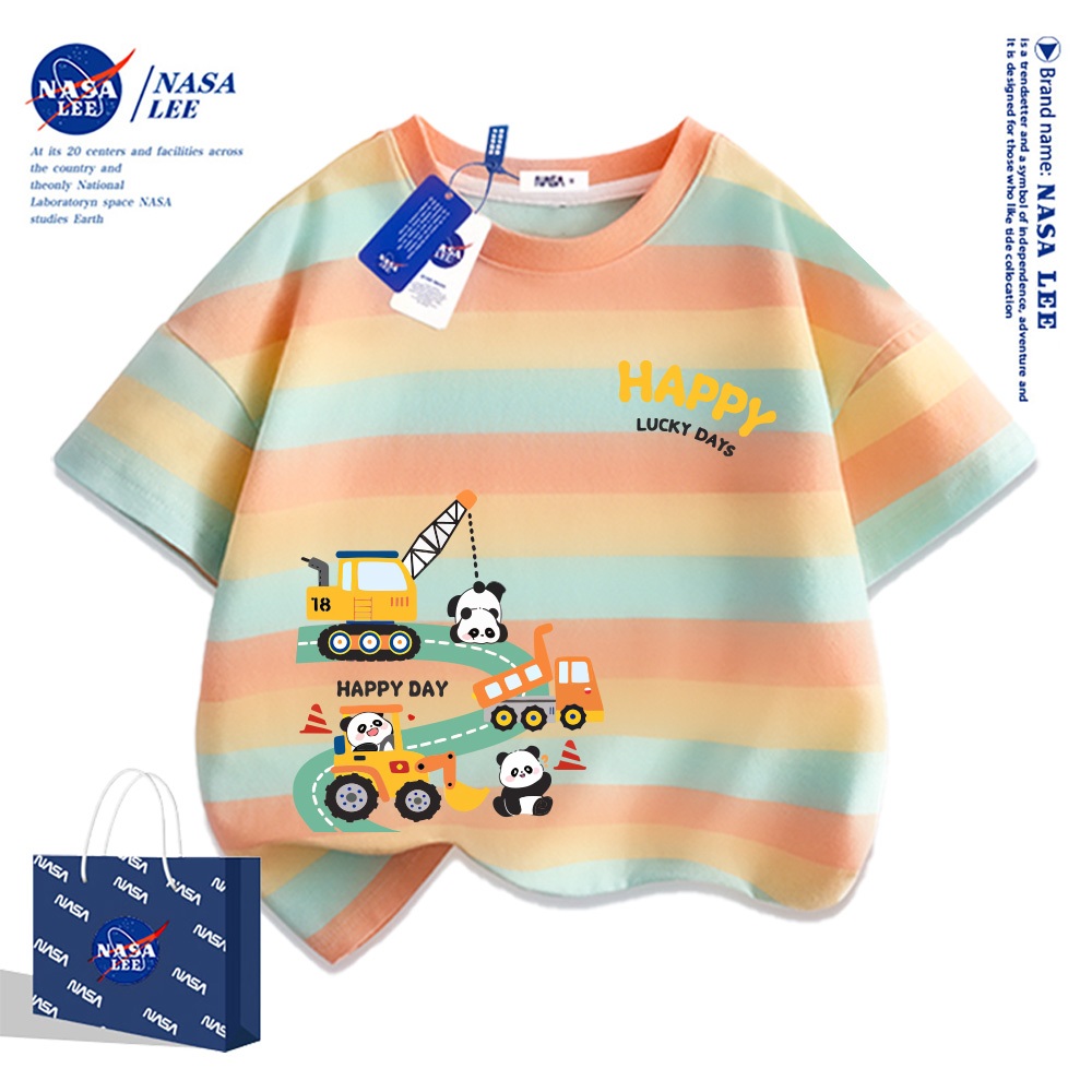 【จัดส่งวันเดียวกัน】เสื้อยืดผ้าฝ้ายเด็กลายรถขุด NASA ใส่ได้ทั้งเด็กผู้ชายและเด็กผู้หญิง สวมใส่สบาย ระบายอากาศได้ดี