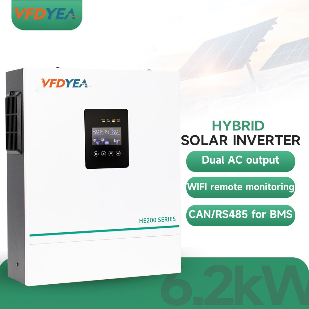 5.5KW/6.2KW On-grid/Off-grid Hybrid Solar Inverter 48VDC 230VAC Pure Sine Wave Hybrid Inverter ในตัว