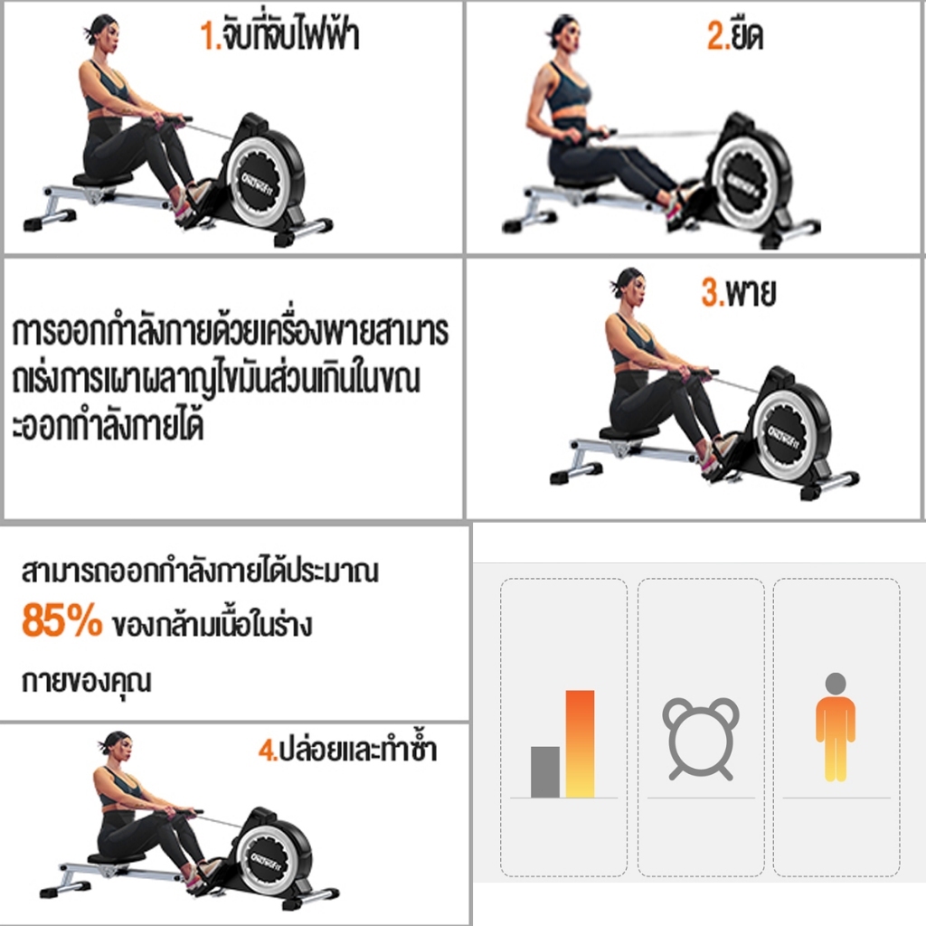 OneTwoFit Air Rowing Machine เครื่องออกกำลังกาย เครื่องกรรเชียงบกแบบแม่เหล็ก ปรับแรงต้านได้ 16 ระดับ พร้อมจอแสดงผล LED - รูปที่ 7