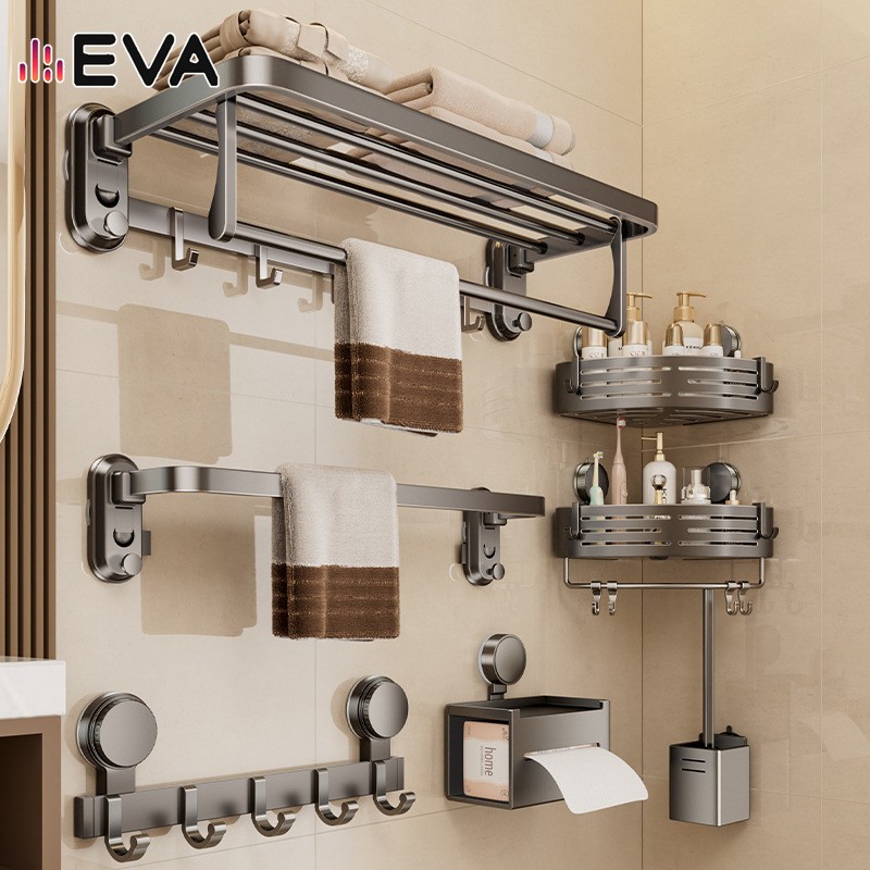 【EVA】【จัดส่งในพื้นที่】ชุดชั้นวางในห้องน้ําถ้วยดูดวางส้วมไม่เจาะติดตั้งวัสดุโลหะ