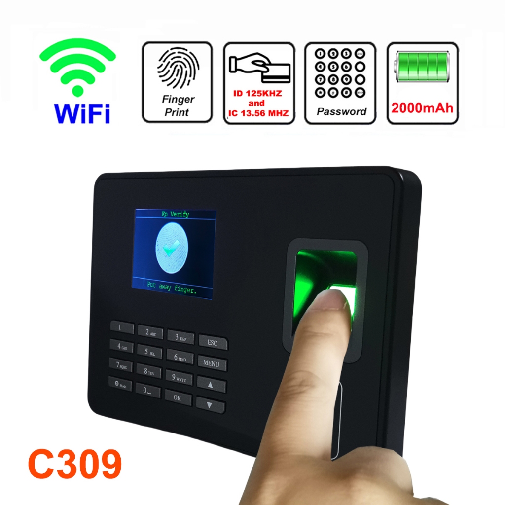 WiFi Tcp/ip 2000 mAh แบตเตอรี่สํารองลายนิ้วมือเวลา Attendance Machine เทอร์มินัลนาฬิกาเวลา