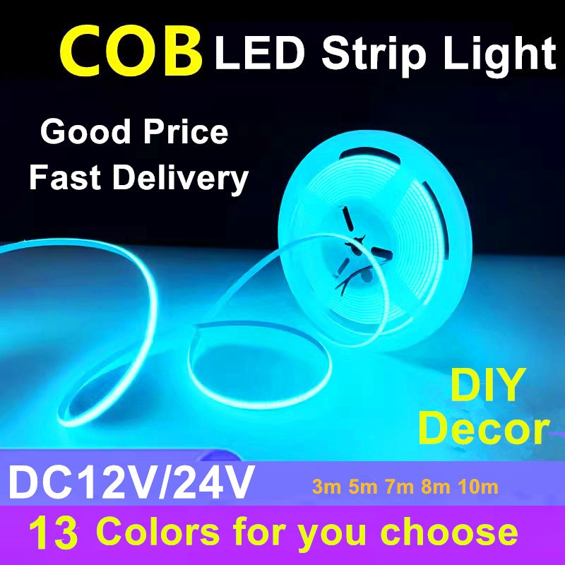 COB LED Strip Light DC12V 24V รถบรรทุกแบบยืดหยุ่นความสว่างสูง สีขาว สีแดง เขียว น้ําแข็ง ฟ้า มะนาว เหลือง ชมพู ม่วง สําหรับตกแต่ง Home Office KTV