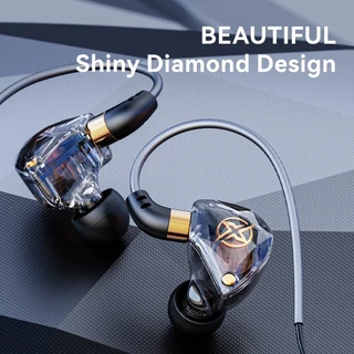 SPRISE ใหม่ KT หูฟังแบบมีสายเพชรพร้อมไมโครโฟน Deep Bass Earfon แบบไดนามิกคาราโอเกะสเตอริโอชุดหูฟังชนิดใส่ในหู 3.5 มม.