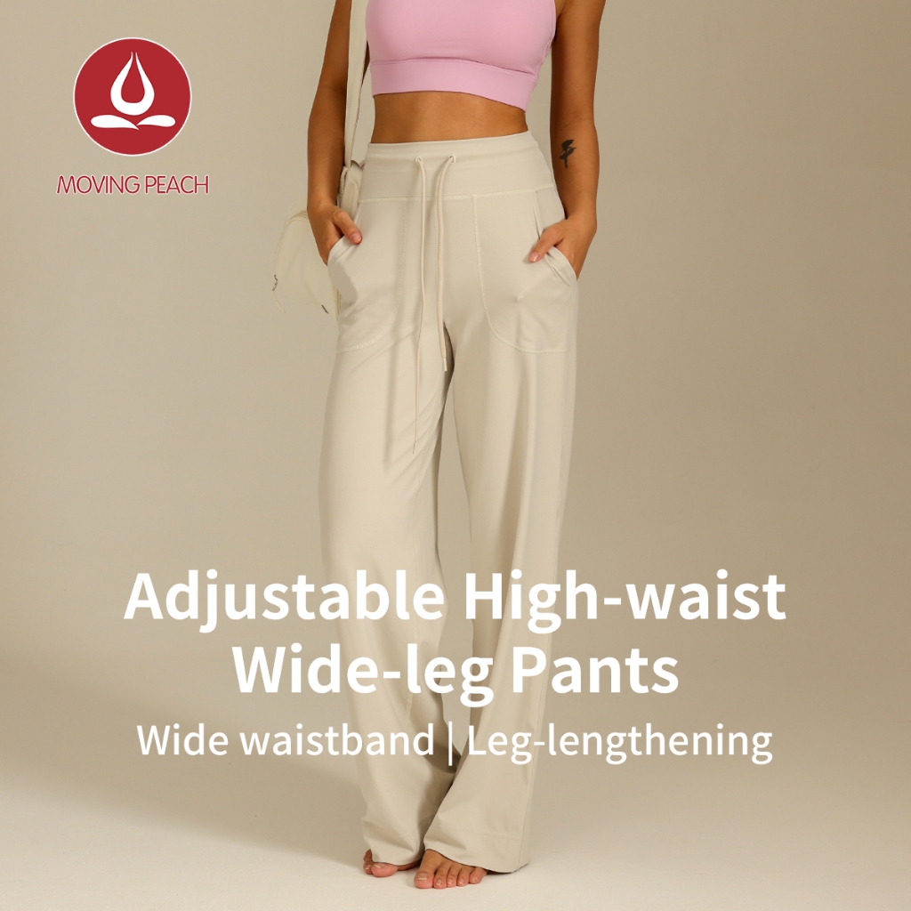 MOVING PEACH กางเกงขากว้าง.High-Rise สำหรับผู้หญิง ออกแบบมาให้สวมใส่ง่าย มีระบบปรับเอวและมีกระเป๋าเก็บของ ELC3