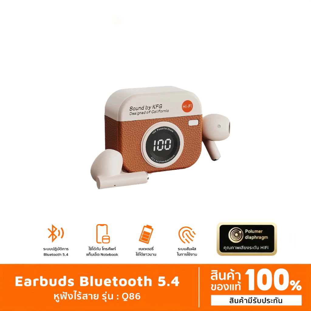 Q86 หูฟังไร้สายบลูทูธ Retro Design ENC ลดเสียงรบกวนจอแสดงผลแบตเตอรี่ IPX5 บลูทูธกันน้ํา 5.4
