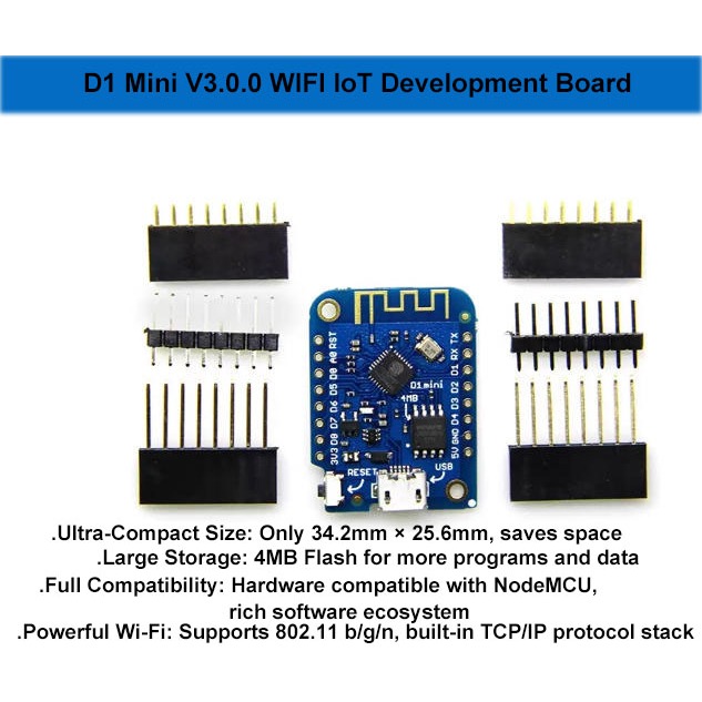 D1 Mini V3.00 บอร์ดพัฒนา IoT WIFI - ตาม ESP-8266 แฟลช 4MB เข้ากันได้กับ NodeMCU ขนาดเล็กสําหรับโครงก