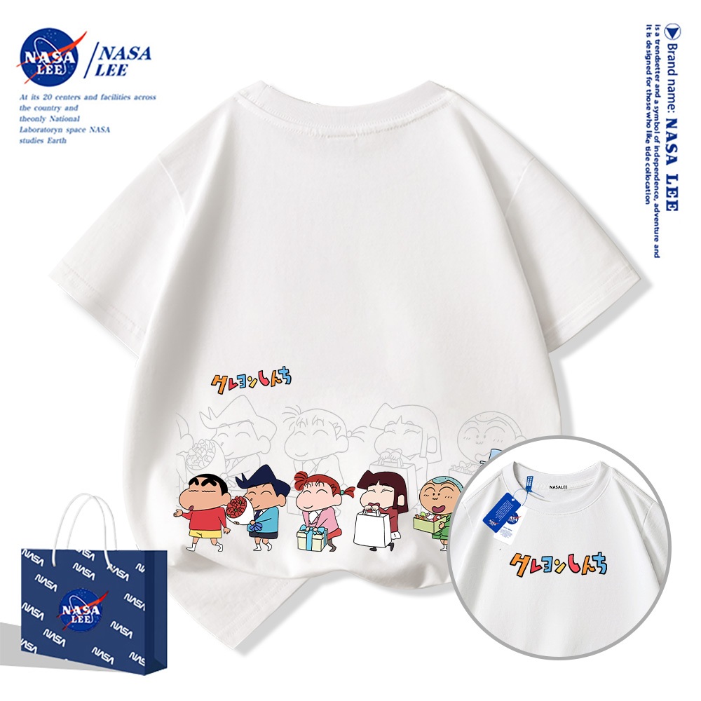 【จัดส่งวันเดียวกัน】เสื้อยืดผ้าฝ้ายเด็กลายชินจัง NASA ใส่ได้ทั้งเด็กผู้ชายและเด็กผู้หญิง สวมใส่สบาย ระบายอากาศได้ดี