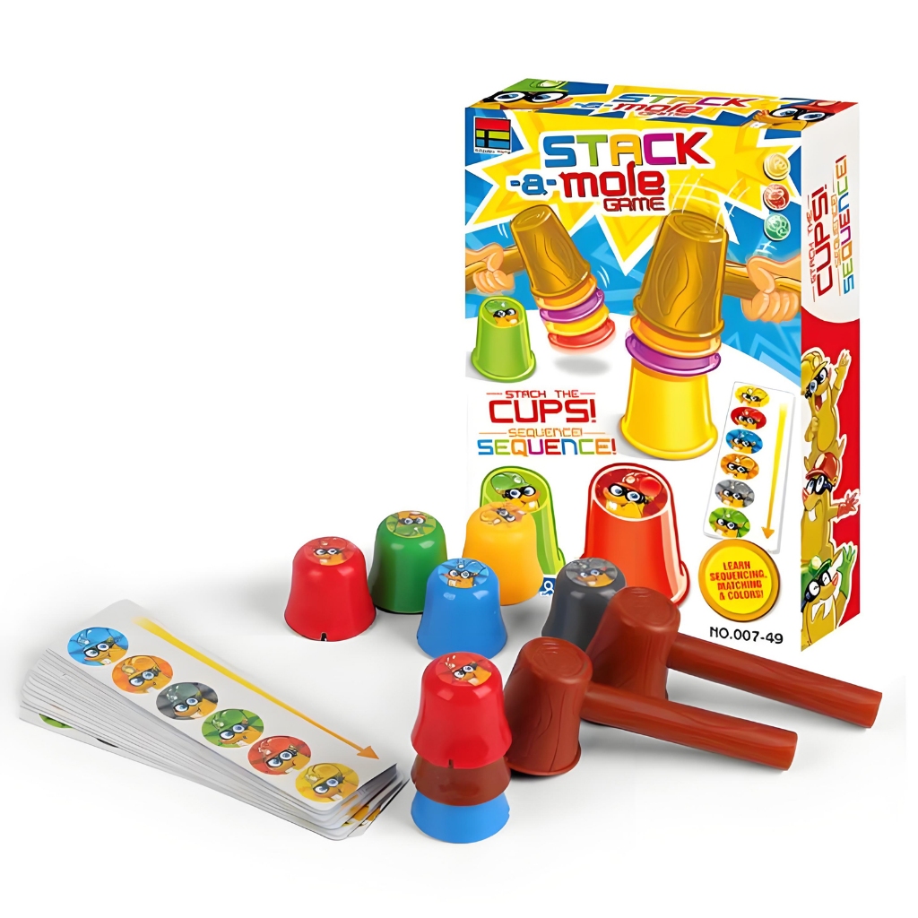 Stack-A-Mole Stack the Cup Board Game การจดจําสีช่วยสอนเกมแบบโต้ตอบสําหรับเด็ก