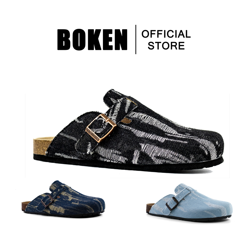 BOKEN รองเท้าแตะรองเท้าแตะ Mules สําหรับผู้ชายและผู้หญิง All-Season Denim Non-Slip Beach Comfort ปรับครอบคลุม Toe
