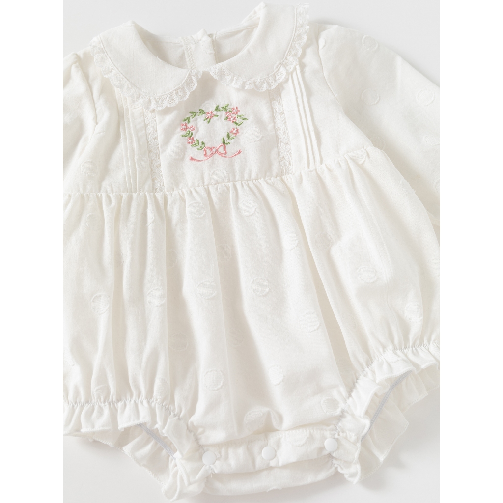 Ruffles Peter pan collar เด็กทารกชุดบอดี้สูทปักดอกไม้เจ้าหญิงเสื้อผ้าเด็กผู้หญิงสําหรับฤดูใบไม้ร่วง - รูปที่ 7