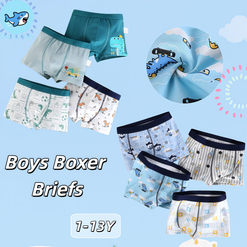 【BKK Delivery】กางเกงในเด็กผู้ชาย 4 ตัว อายุ 1-13 ปี ผ้าฝ้ายคอมเบด 2 ชั้นต้านเชื้อแบคทีเรียลายการ์ตูน