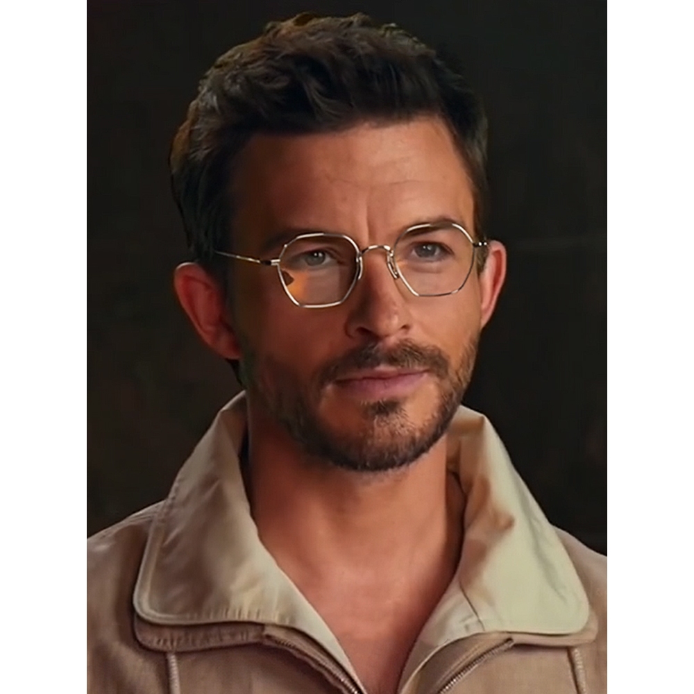 Jurassic World Rebirth Jonathan Bailey สไตล์เดียวกันกรอบแว่นตาเงินผู้ชาย High-End กรอบรูปหลายเหลี่ยม