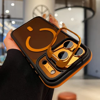 【Non-slip frame+Translucent black back panel/Acrylic hard case/Acrylic hard case/Orange】เคส compatible for iPhone 11 12 13 14 15 16 17 pro max case
