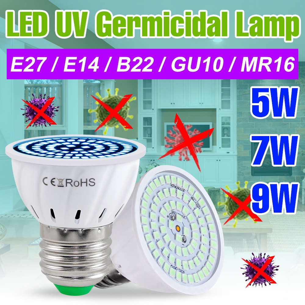 9W E27 หลอดไฟ LED ฆ่าเชื้อ 2835SMD E14 เกลียว 220V Ice Blue เติมโคมไฟ MR16 กําจัดไร GU10 กําจัดฟอร์ม