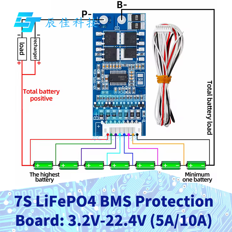 1-5PCS 7s 5a /10a 3.2V 22.4V Lifepo4 แบตเตอรี่ลิเธียมเหล็กฟอสเฟต BMS พร้อมสมดุลแบตเตอรี่ลิเธียมป้องกันสาย