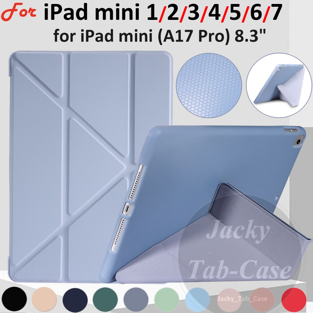 สําหรับ iPad mini 1 2 3 4 5 6 7 (A17 Pro) แฟชั่น Y-fold Stand Cover น้ําหนักเบาซองหนังซิลิโคนอ่อนนุ่ม MINI1 7.9 "mini7 8.3 นิ้ว