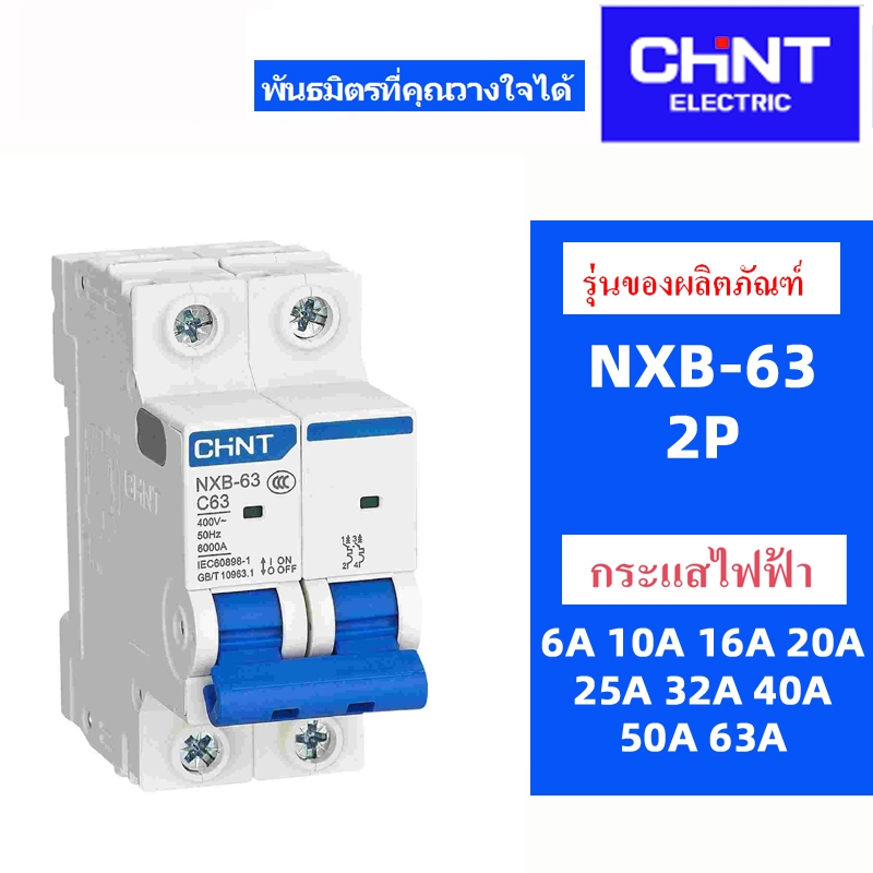 CHINT NXB-63 1P 2P 3P 4P D 6A 10A 16A 20A 25A 32A 40A 50A 63A Miniature Circuit Breaker ประเภท D MCB