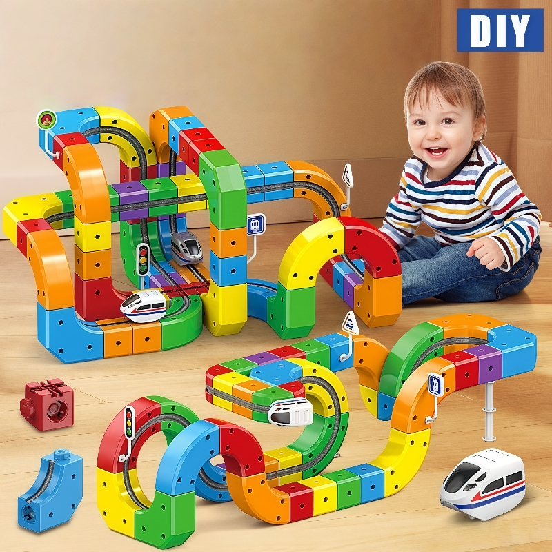 Magic Rail Cube ของเล่นเด็ก DIY Building Track พร้อมรถไฟไฟฟ้า USB ชาร์จของเล่นเด็ก STEM ของขวัญเพื่อ