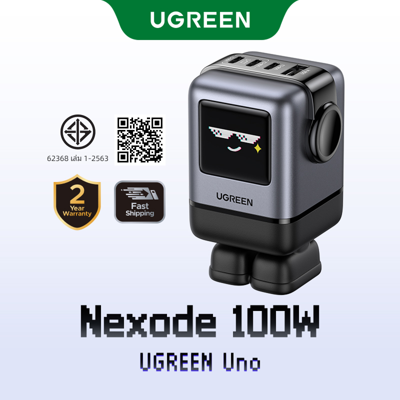 UGREEN Uno 100W GaN Charger Robot Design Quick Charge 4.0 3.0 PPS PD Fast ChargerสําหรับiPhone 16 15 14 13 Pro MacBookแล็ปท็อปแท็บเล็ตSamsung S24