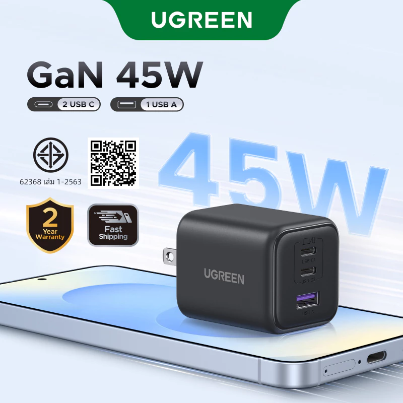【Nexode】UGREEN Mini GaN 45W Charger USB C USB A Nexode Quick Fast Charger สําหรับ Samsung S25 Ultra S24 iPhone 17 Pro Max