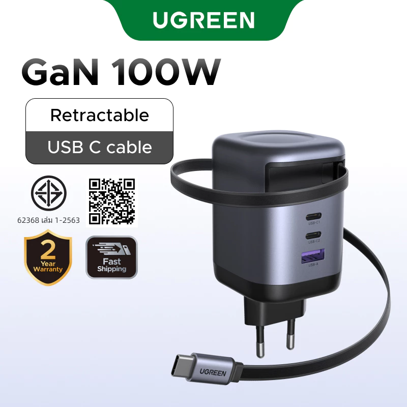 UGREEN Nexode 45/65/100W GaN Charger พร้อมสายแบบพับเก็บได้รองรับ Super Fast Charging 2.0 สําหรับ Samsung Glaxy S25 S24 iPhone 17 Pro Max 16 15 Pro Max thumbnail 10