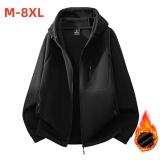 M-8XL เสื้อแจ็คเก็ตขนาดบวกมีฮู้ดแจ็คเก็ตขนแกะผู้ชายฤดูใบไม้ร…