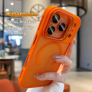 Cooling/Matte acrylic hard case/Free lens Film/Metal Bracket/Desert Gold】เคส compatible for iPhone 11 12 13 14 15 16 17 pro max case
