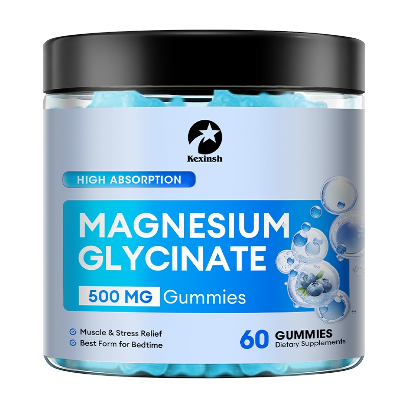 Kexinsh Magnesium Glycinate Gummies Magnesium Gummies สําหรับการนอนหลับ, ความเครียดและกล้ามเนื้อ, รองรับสุขภาพกระดูกและเส้นประสาท, วีแกน, หอยนางรม, รสบลูเบอร์รี่