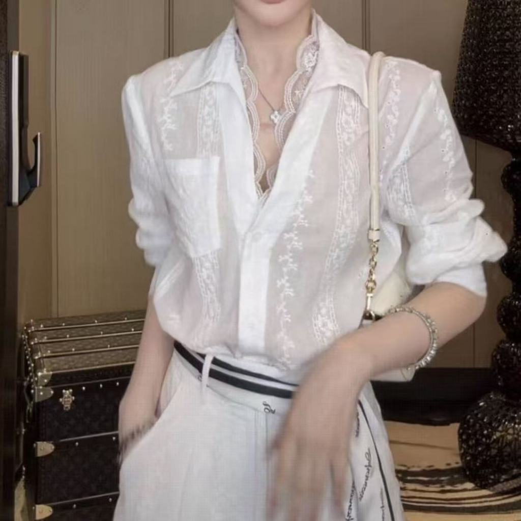 เสื้อแขนยาวสไตล์เกาหลี ทรงหลวม ลายลูกไม้ สำหรับผู้หญิง