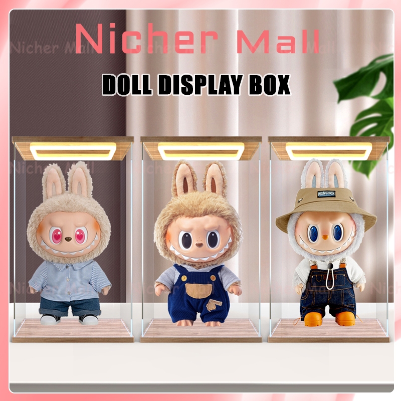 ตุ๊กตากล่องเก็บ Backlit สําหรับ Pop Mart Labubu อะคริลิคโปร่งใสกล่องตาบอด Light Labubu กล่องเก็บ