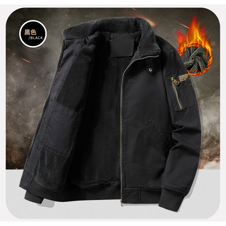 [50-100kg คุณภาพสูง] แจ็คเก็ตผู้ชายสำหรับฤดูใบไม้ร่วงและฤดูหนาว ทำจากผ้ากำมะหยี่หนา สวมใส่สบาย ไซส์ใหญ่พิเศษ ออกแบบให้กันลมและหนาว เหมาะสำหรับกีฬา - รูปที่ 3