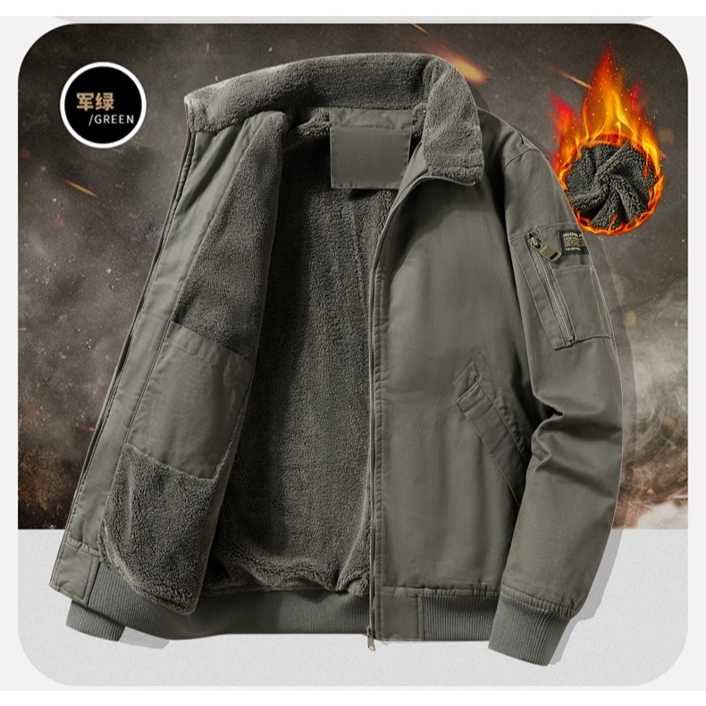 [50-100kg คุณภาพสูง] แจ็คเก็ตผู้ชายสำหรับฤดูใบไม้ร่วงและฤดูหนาว ทำจากผ้ากำมะหยี่หนา สวมใส่สบาย ไซส์ใหญ่พิเศษ ออกแบบให้กันลมและหนาว เหมาะสำหรับกีฬา