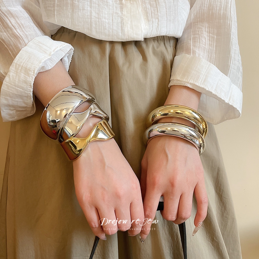 Dreejew โลหะ Statement Cuff สร้อยข้อมือผู้หญิง Gold Silver Chunky กําไลข้อมือแฟชั่นอินเทรนด์เครื่องประดับของขวัญ