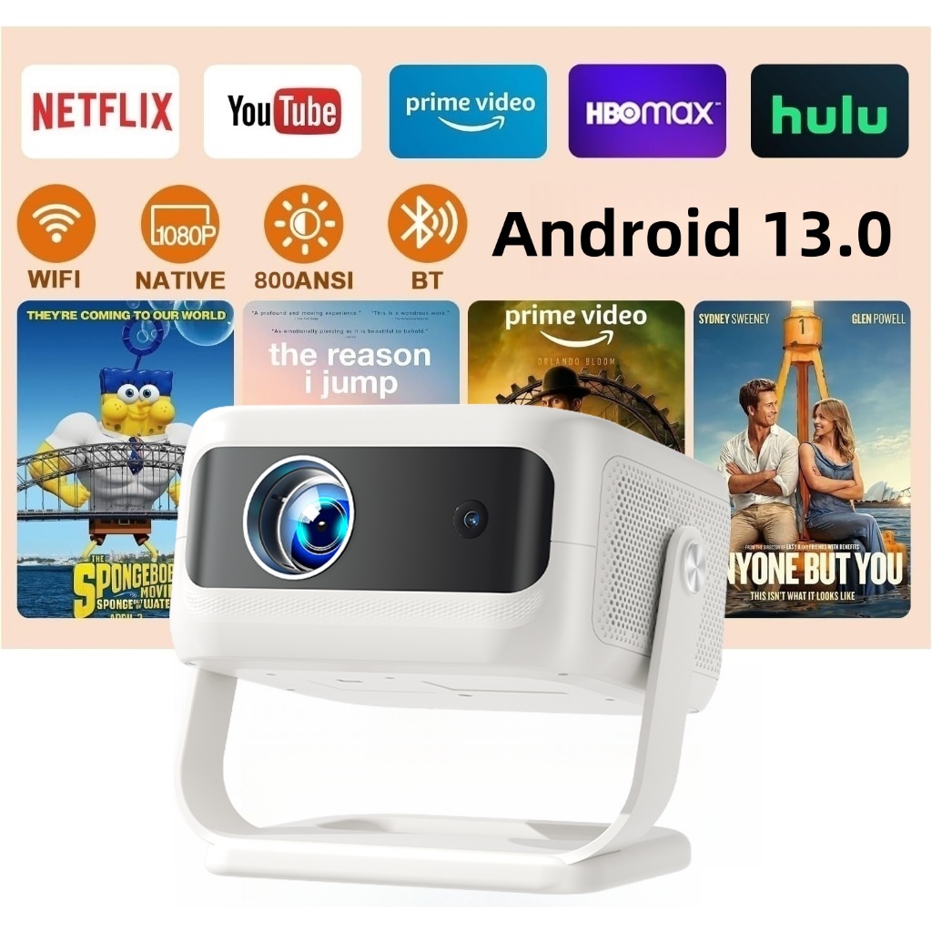 โปรเจคเตอร์ออโต้โฟกัส T1 PRO พกพา Android 13.0 ระยะฉายสั้น 4K 1080P รองรับ Android/iOS สร้างโฮมเธียเตอร์