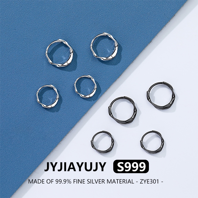 JYJIAYUJY 100% ทั้ง Original Fine Silver S999 Hoop ต่างหู Möbius สําหรับเธอ Hypoallergenic Elegance 