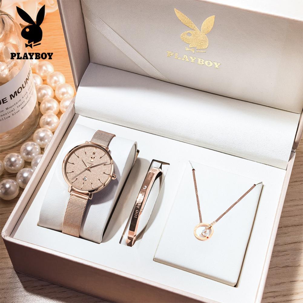 PLAYBOY นาฬิกาผู้หญิง ของแท้ 100% กันน้ำ นาฬิกาแฟชั่นสุภาพสตรีสุดหรู ชุดของขวัญ 3093
