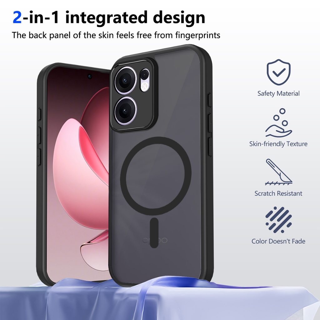 Magnetic Matte Clearเคสโทรศัพท์สําหรับOPPO Reno 14 13 12 Pro Reno 14F 13F 12F 5Gโปร่งแสงสีดําปกแข็งกันกระแทก ราคา ถูกที่สุด ดีลบีเคเค