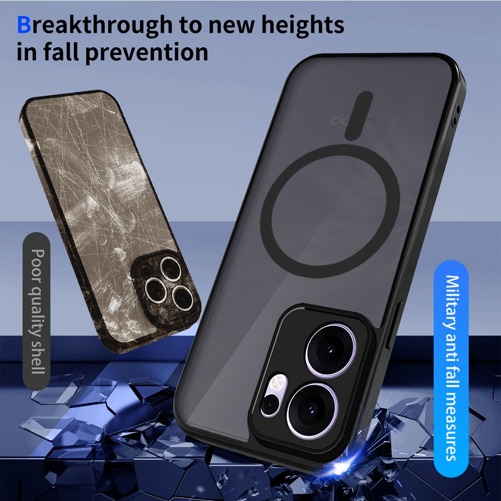 Magnetic Matte Clearเคสโทรศัพท์สําหรับOPPO Reno 14 13 12 Pro Reno 14F 13F 12F 5Gโปร่งแสงสีดําปกแข็งกันกระแทก ราคา ถูกที่สุด ดีลบีเคเค แกลเลอรีภาพที่ 7
