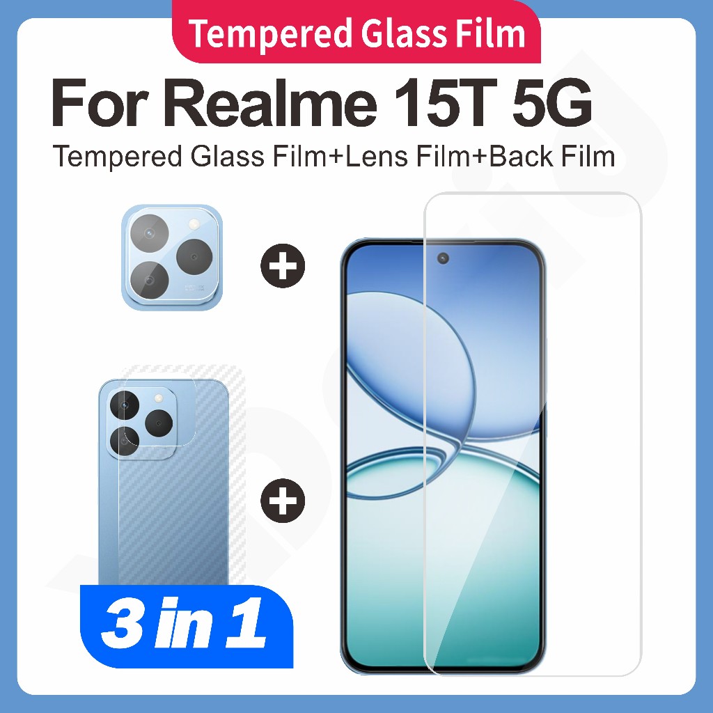 (3 In 1) กระจกนิรภัยสําหรับ Realme 15T 5G ป้องกันหน้าจอความละเอียดสูง frosted ความเป็นส่วนตัวเซรามิคฟิล์มนุ่ม + ฟิล์มเลนส์กล้อง + ฟิล์มด้านหลังคาร์บอนไฟเบอร์ไม่มีหนู